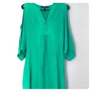 BCBG MAX AZRIA COLD SHOULDER GREEN SILK DRESS- XXS